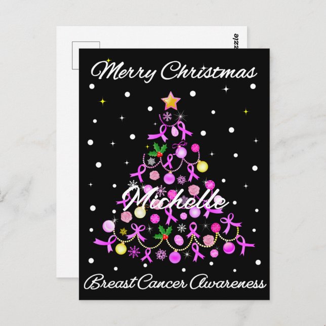Beautiful Pink Ribbon Christmas Tree Postcard (Front/Back)