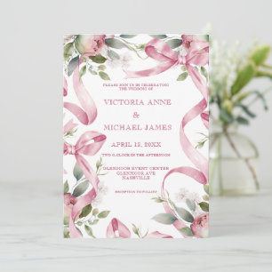 Beautiful Pink Ribbons & Floral Wedding. Invitation