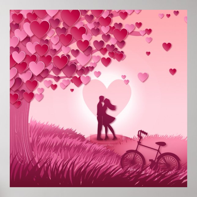 Beautiful pink romantic meadow couple illustration poster (Front)