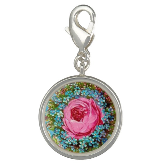 BEAUTIFUL PINK ROSE AND BLUE FLOWERS CHARM (Front)