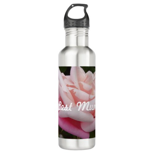 Beautiful Pink Rose Best Mom Flower Design Stainless Steel Water Bottle