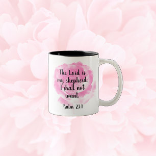 Beautiful Pink Rose Bible Quote The 23rd Psalm Two-Tone Coffee Mug