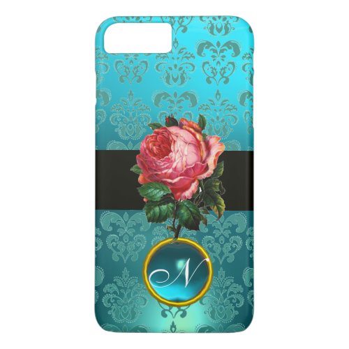 BEAUTIFUL PINK ROSE BLUE TEAL DAMASK GEM MONOGRAM iPhone 8 PLUS7 PLUS CASE