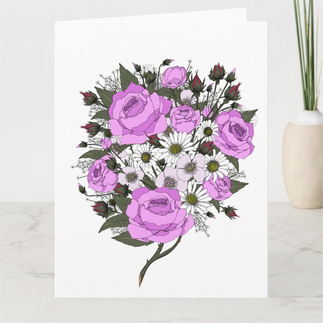 Beautiful Pink Rose Bouquet  Card (Front)