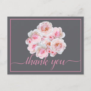 Beautiful Pink Rose Bouquet Elegant Chic Thank You Postcard