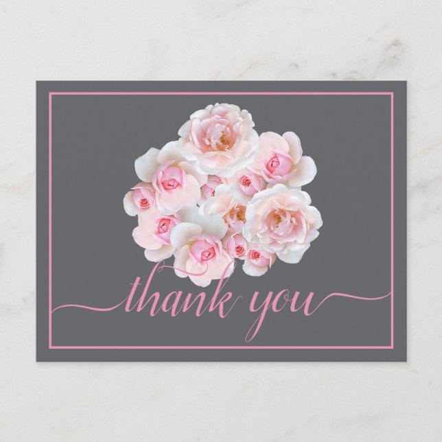 Beautiful Pink Rose Bouquet Elegant Chic Thank You Postcard (Front)