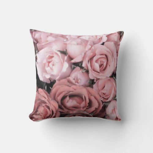 Beautiful Pink Rose Bouquet Throw Pillow 