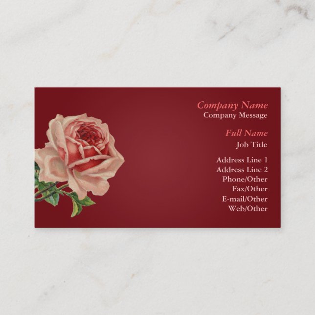 Beautiful Pink Rose Business Card Template (Front)