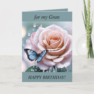 Beautiful pink rose & butterfly Birthday Card