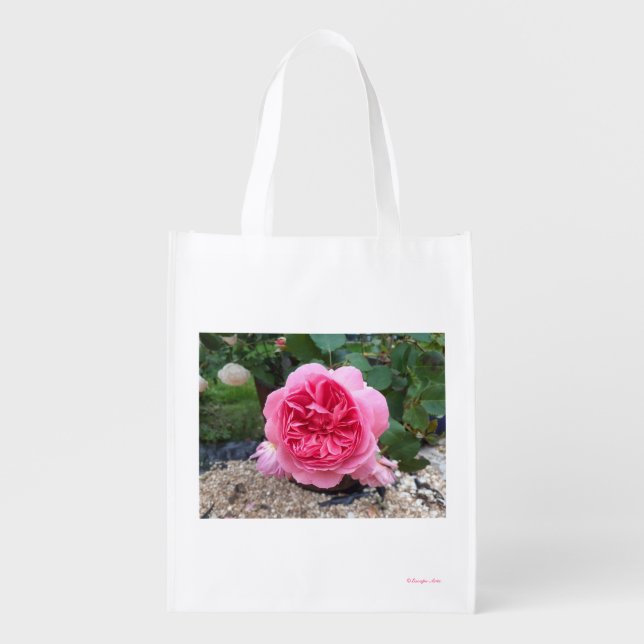 Beautiful Pink Rose Floral Gardeners Reusable Bag (Front)