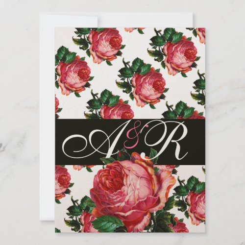 BEAUTIFUL PINK ROSE FLORAL MONOGRAM INVITATION