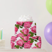 White and Pink Watercolor Roses Black Background Wrapping Paper