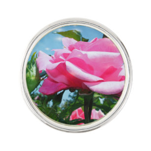 beautiful pink rose flower. floral photo art. lapel pin