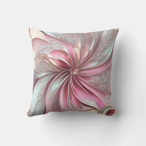 Beautiful Pink  Rose Flower Fractal Throw Pillow