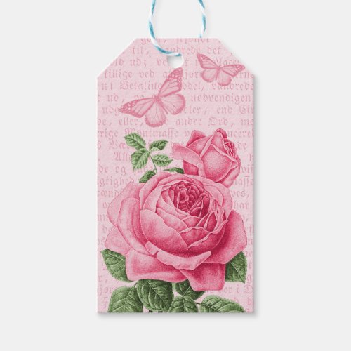 Beautiful pink rose gift tags _ vintage collage