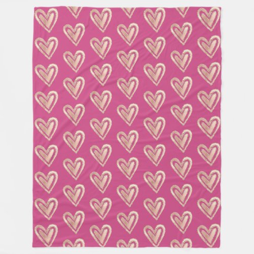 Beautiful Pink  Rose Gold Hearts Fleece Blanket