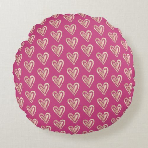 Beautiful Pink  Rose Gold Hearts Round Pillow