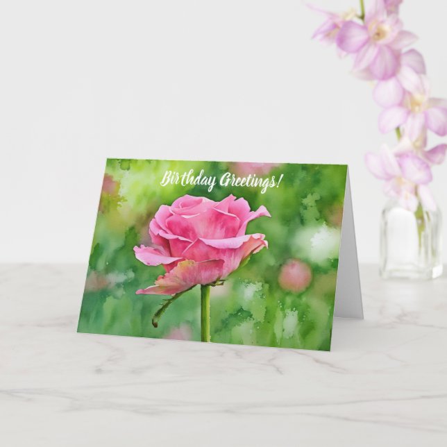 Beautiful Pink Rose in a Garden Art Birthday Card (Orchid)