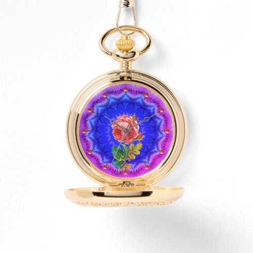 BEAUTIFUL PINK ROSE IN PSYCHEDELIC CIRCLES WATCH