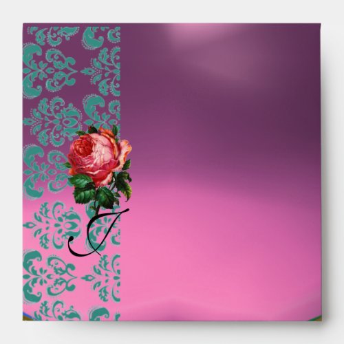 BEAUTIFUL PINK ROSE LILAC AQUA BLUE TEAL DAMASK ENVELOPE