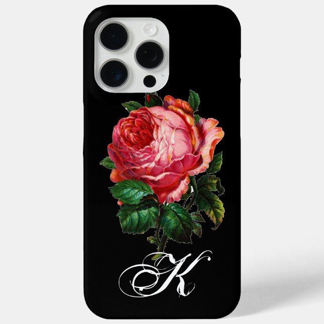 BEAUTIFUL PINK ROSE MONOGRAM,Black Case-Mate iPhone Case (Back)