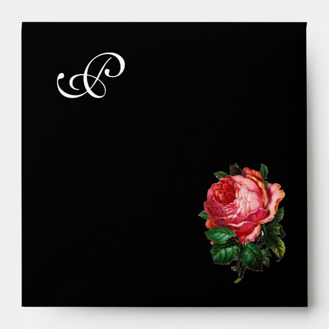 BEAUTIFUL PINK ROSE MONOGRAM ,Black Envelope (Front)