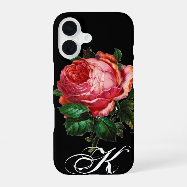 BEAUTIFUL PINK ROSE MONOGRAM,Black Iphone Case (Back)