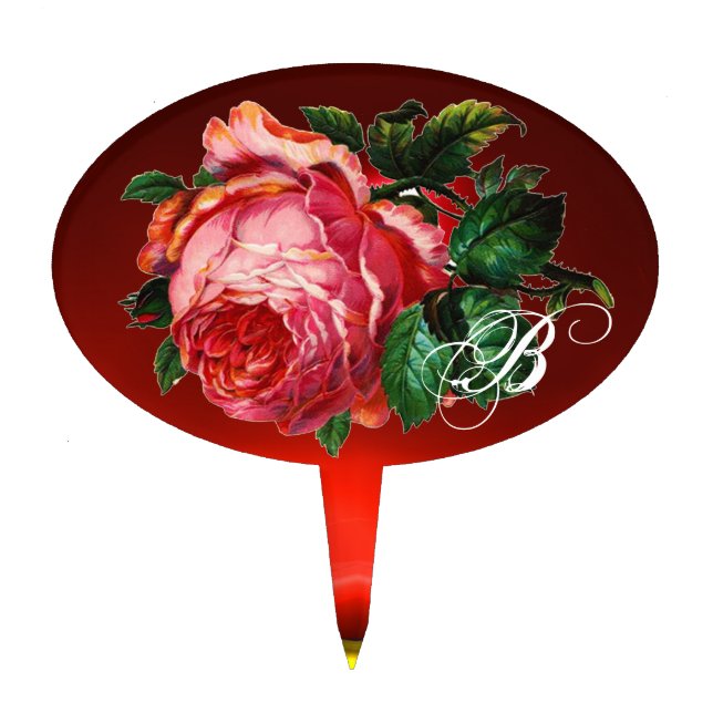 BEAUTIFUL PINK ROSE MONOGRAM CAKE TOPPER (Front)