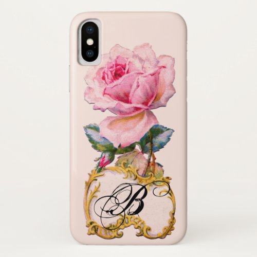 BEAUTIFUL PINK ROSE MONOGRAM iPhone XS CASE