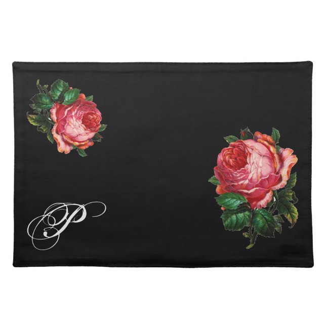 BEAUTIFUL PINK ROSE MONOGRAM CLOTH PLACEMAT (Front)