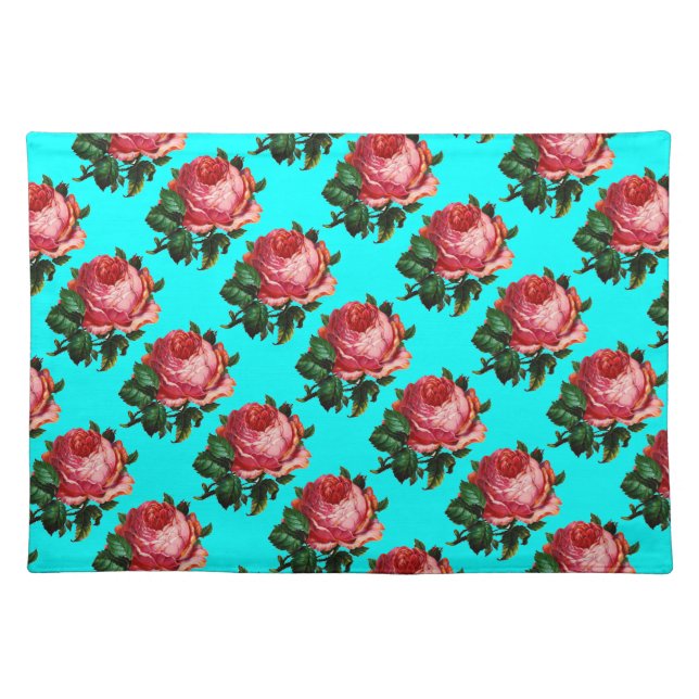 BEAUTIFUL PINK ROSE MONOGRAM CLOTH PLACEMAT (Front)