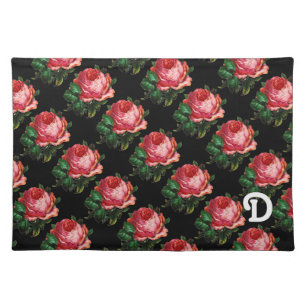 BEAUTIFUL PINK ROSE MONOGRAM CLOTH PLACEMAT