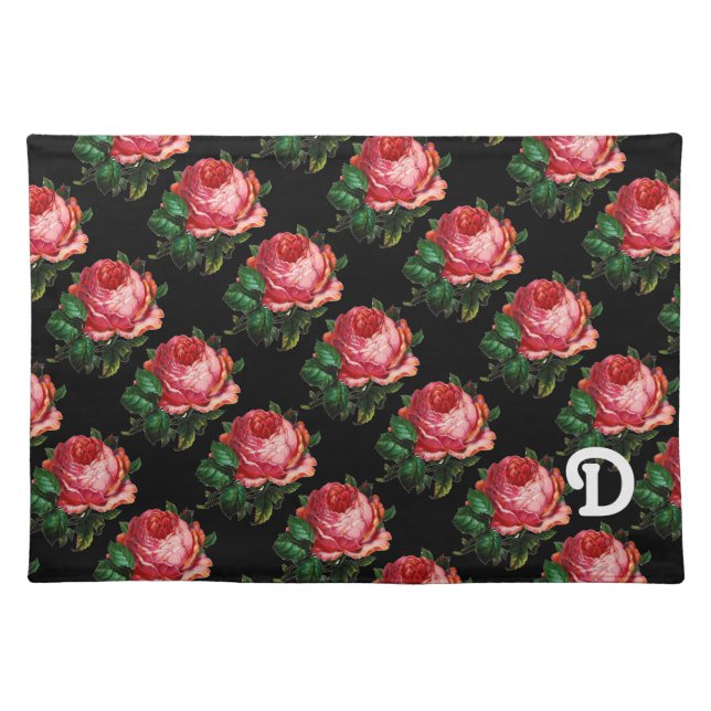BEAUTIFUL PINK ROSE MONOGRAM CLOTH PLACEMAT (Front)