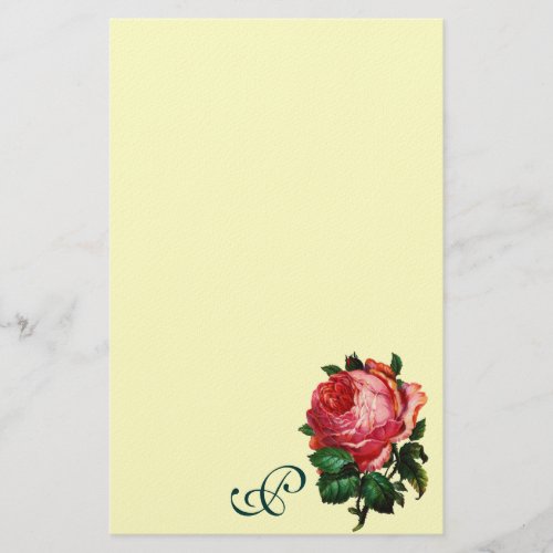 BEAUTIFUL  PINK ROSE  MONOGRAM Cream Stationery