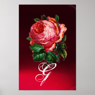 BEAUTIFUL PINK ROSE MONOGRAM POSTER
