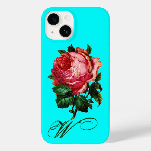 BEAUTIFUL PINK ROSE MONOGRAMTeal Aqua Blue Case_Mate iPhone 14 Case
