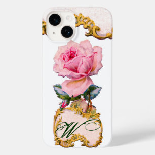 BEAUTIFUL PINK ROSE MONOGRAM,Teal Aqua Blue Case-Mate iPhone 14 Case