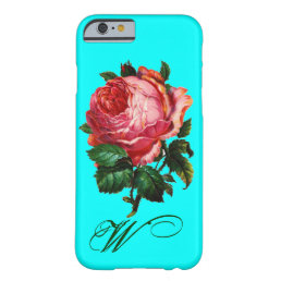 BEAUTIFUL PINK ROSE MONOGRAM,Teal Aqua Blue Barely There iPhone 6 Case