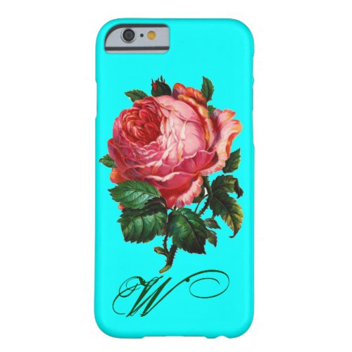 BEAUTIFUL PINK ROSE MONOGRAMTeal Aqua Blue Barely There iPhone 6 Case