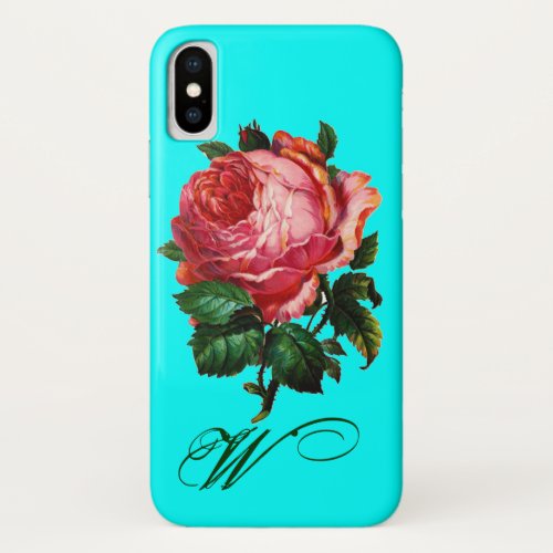 BEAUTIFUL PINK ROSE MONOGRAMTeal Aqua Blue iPhone X Case