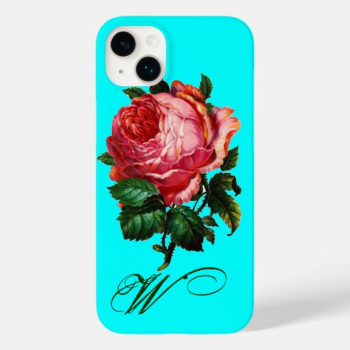 BEAUTIFUL PINK ROSE MONOGRAMTeal Aqua Blue Case_Mate iPhone 14 Plus Case