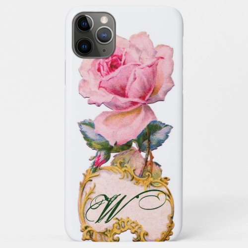 BEAUTIFUL PINK ROSE MONOGRAMTeal Aqua Blue iPhone 11 Pro Max Case