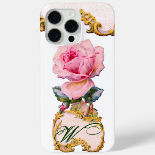 BEAUTIFUL PINK ROSE MONOGRAM,Teal Aqua Blue iPhone 15 Pro Max Case