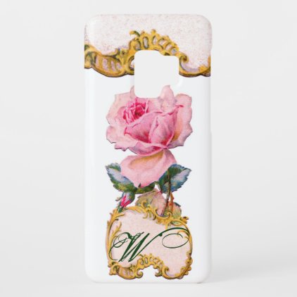 BEAUTIFUL PINK ROSE MONOGRAM,Teal Aqua Blue Case-Mate Samsung Galaxy S9 Case