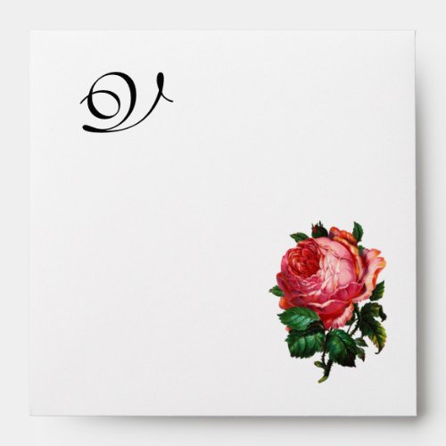 BEAUTIFUL PINK ROSE MONOGRAM White Envelope