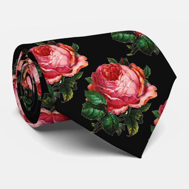 BEAUTIFUL PINK ROSE NECK TIE (Rolled)