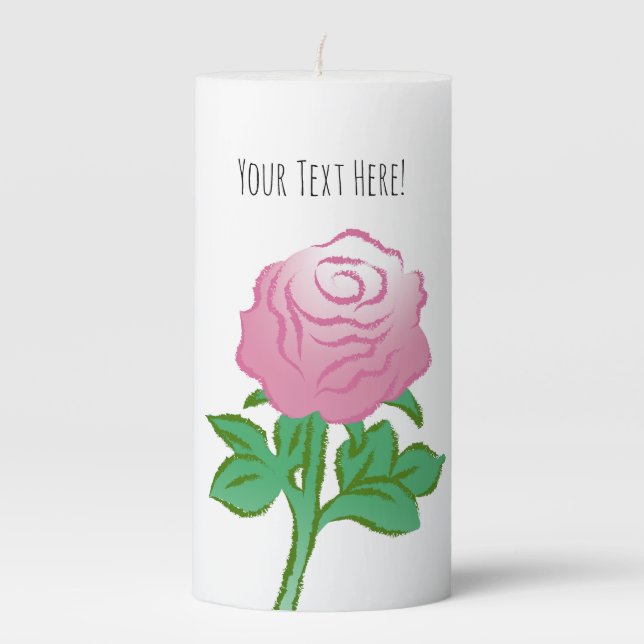 Beautiful Pink Rose Pillar Candle (Front)