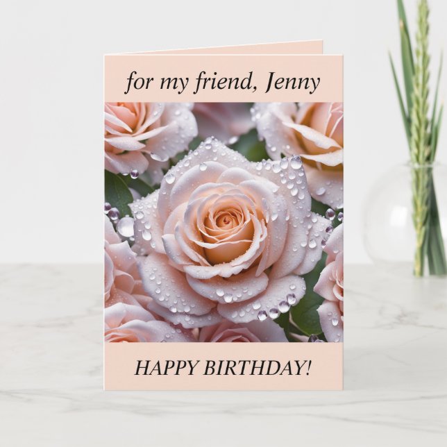 Beautiful pink rose, raindrops Birthday Card (Front)