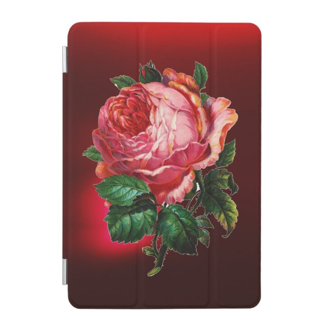 BEAUTIFUL PINK ROSE RED BLACK DAMASK RUBY iPad MINI COVER (Front)
