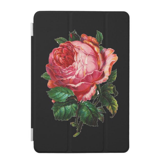 BEAUTIFUL PINK ROSE RED BLACK DAMASK RUBY iPad MINI COVER (Front)